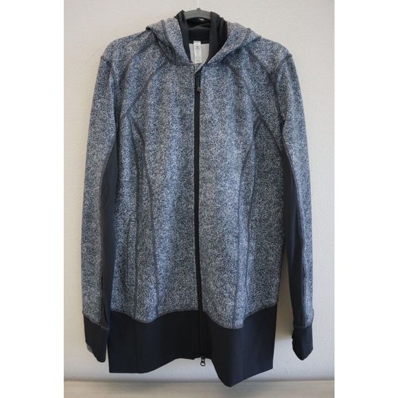 Lululemon Women's Sz 12 Rio Mist White Black Daily Practice Hooded Jacket - Picture 1 of 6